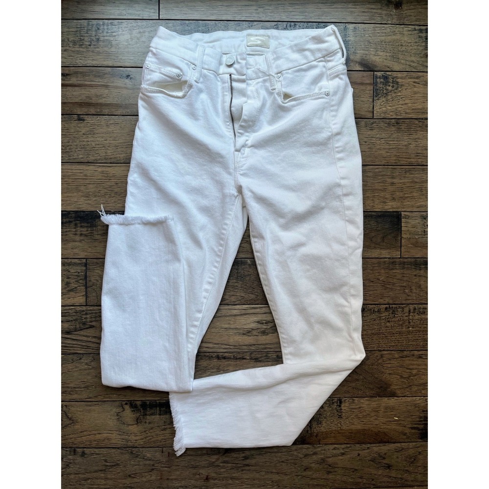 Mother High Waisted Looker Ankle Fray White Skinny Jeans Fairest Of Them All 26